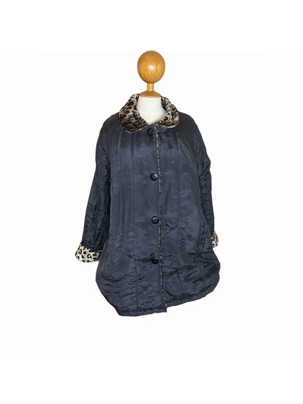 Salon Studio Reversible Leopard Print & Black Button Front Coat Womens L - Picture 5 of 5
